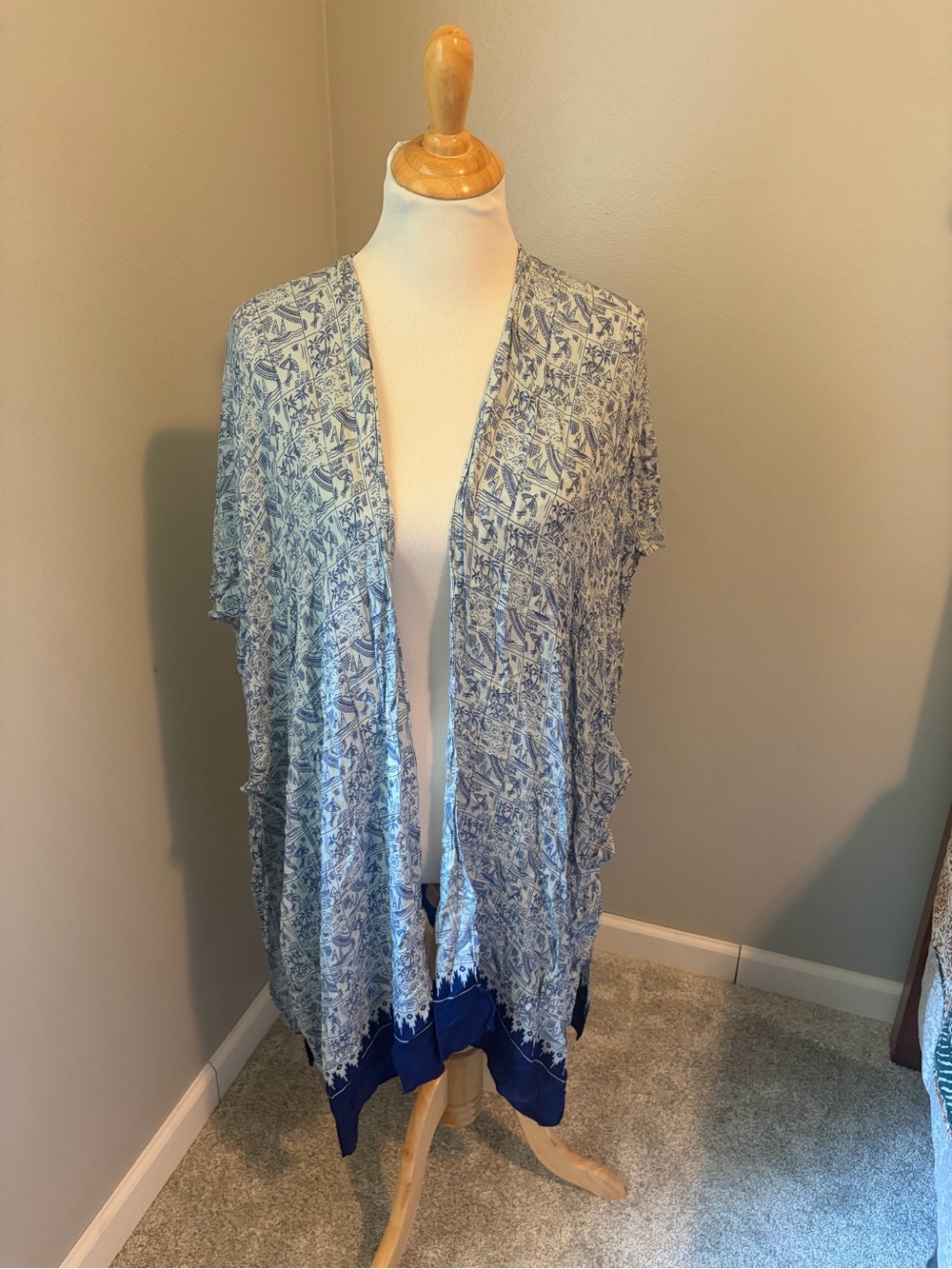 CAbi Blue and White Women’s Swim Sarong Beach Club Cover-Up OS